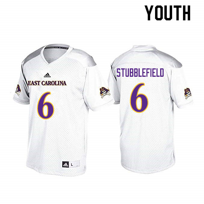 Youth #6 Ryan Stubblefield ECU Pirates College Football Jerseys Sale-White